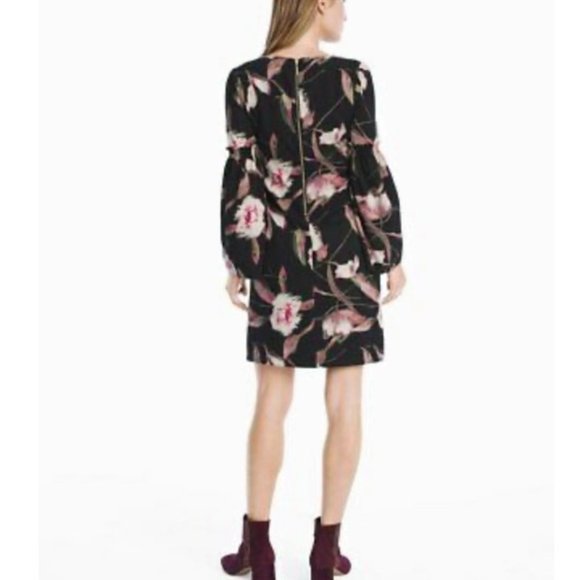 WHBM Black Floral Bell Sleeved Dress Size 2 - Picture 2 of 10